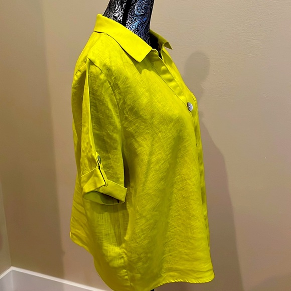 Marc New York Andrew Marc linen short sleek shell button green blouse XL - Picture 2 of 7